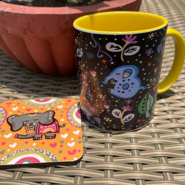 Shy Elephant Mug & Happy Elephant Coaster Set