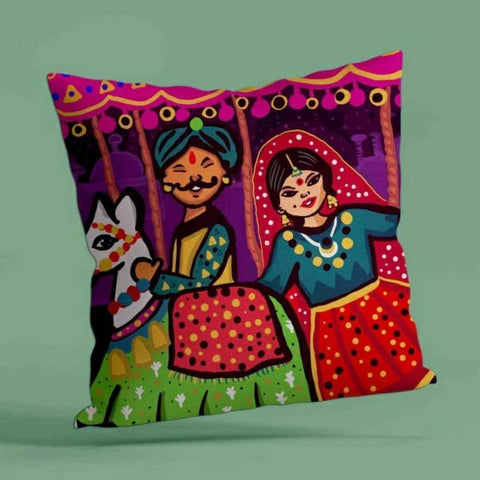 Rajasthani Couple Cushion Cover